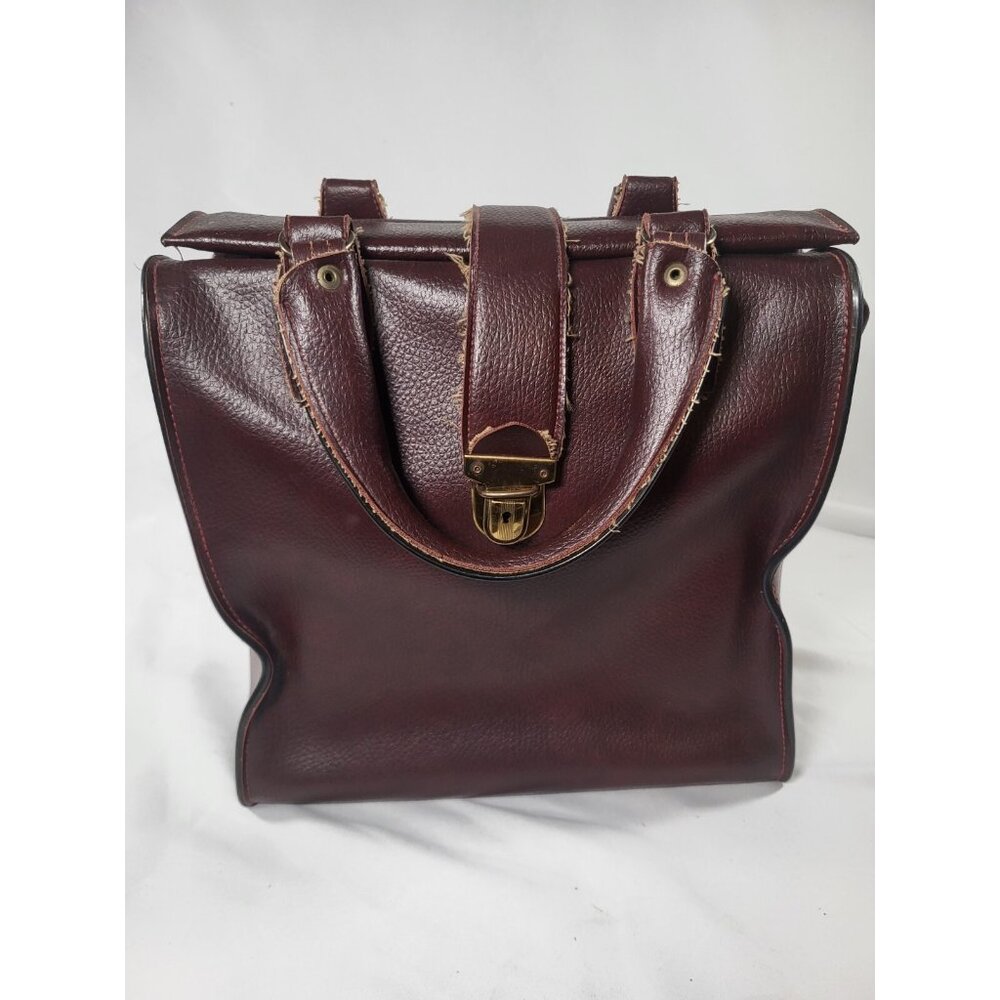 Vintage Burgandy Genuine Leather Multi Pocket Handbag Tote Men's